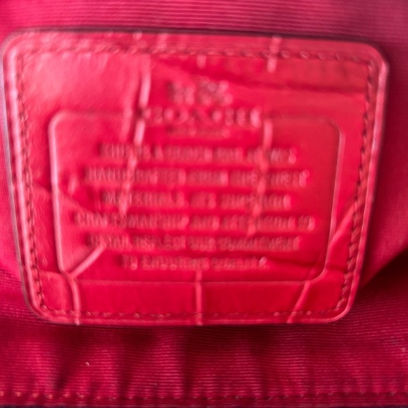 Coach NWOT “Mickie” Signature Print Denim With Croc Red Leather Trim Satchel - Picture 6 of 10